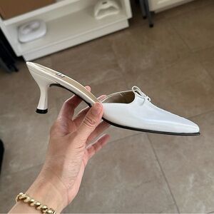 Stuart Weitzman Leather Kitten Heels (White)